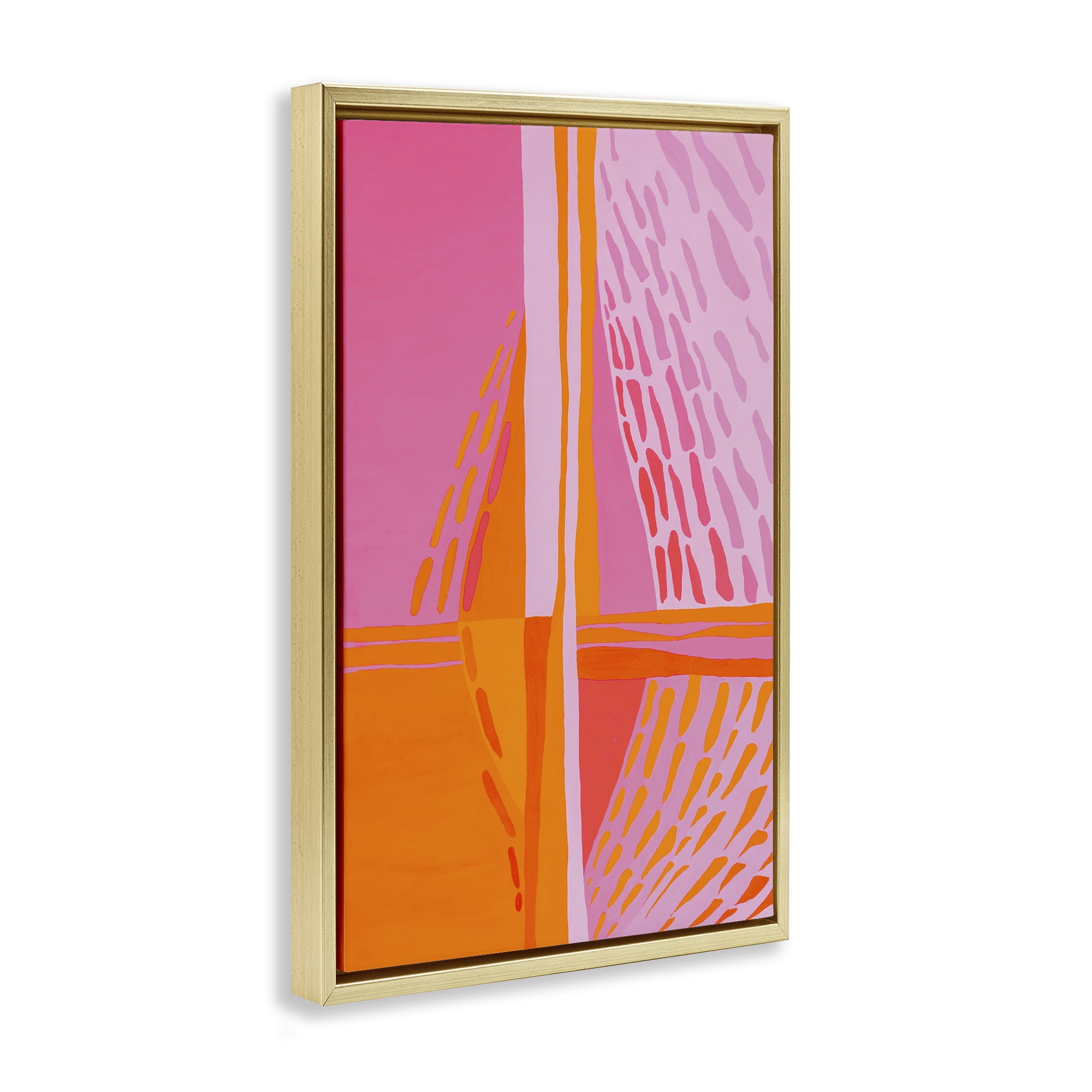Stupell Industries Centric Orange & Pink Abstract Painting Gold Floater Framed Canvas Art Print Wall Art, 17 x 25