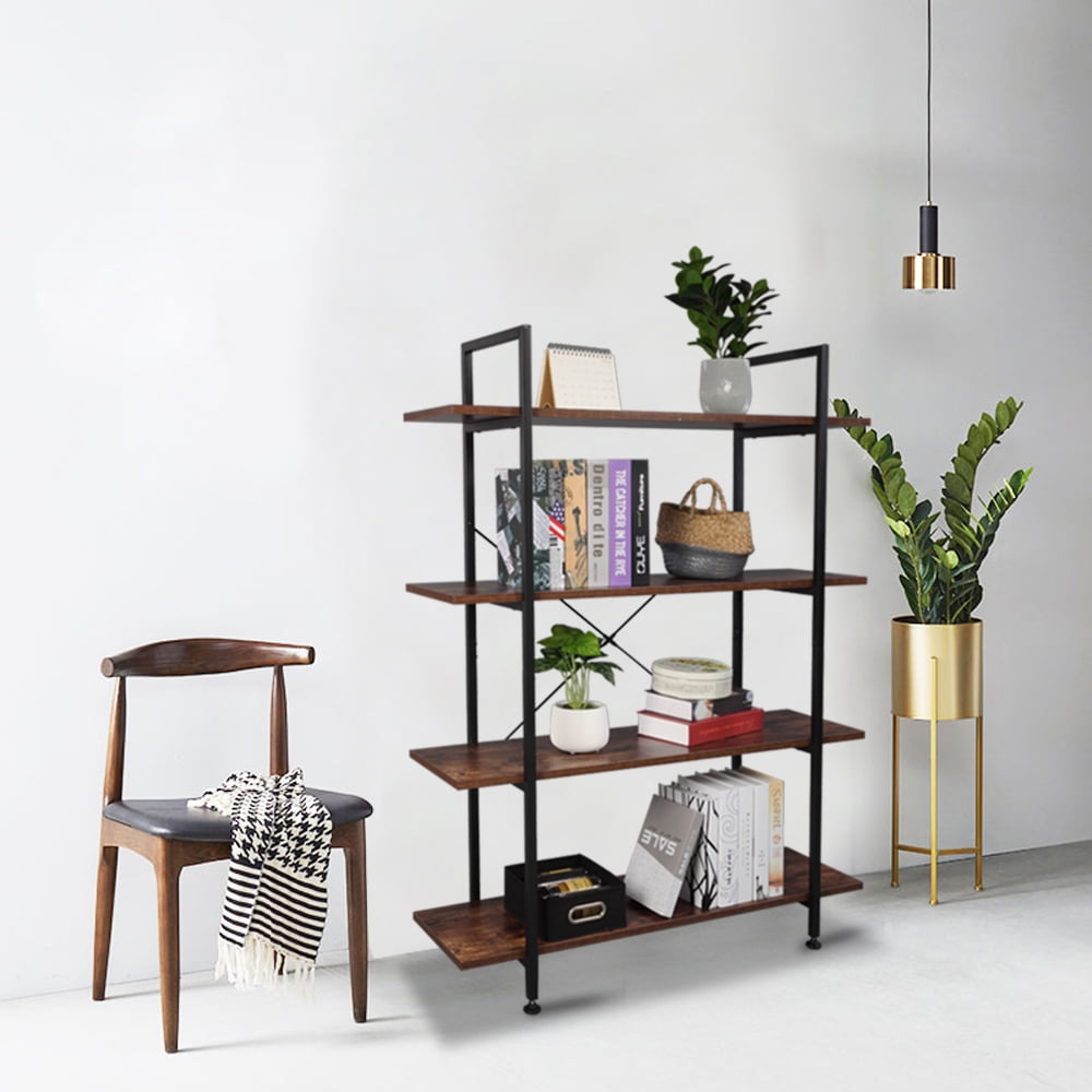 4Tier Industrial Bookcase and Book Shelves, Vintage Wood and Metal