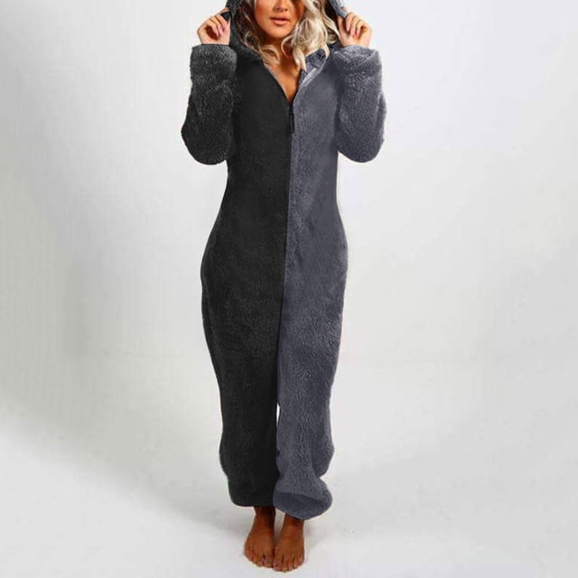 Babysbule Pantalon pour Femmes Femme Combinaison à Capuche à Manches Longues Pyjama Décontracté d'Hiver Chaud Combinaison de Nuit