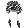 thumbnail image 2 of Tocado de plumas para hombres y mujeres, sombrero de jefe para espectáculos, juegos de rol, fiestas y presentaciones. Azul, 2 of 8