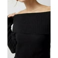 thumbnail image 4 of xiaxaixu Sweaters for Women Spring Autumn Knit Tops Solid Color Long Sleeve Off Shoulder Slim Knitwear, 4 of 6