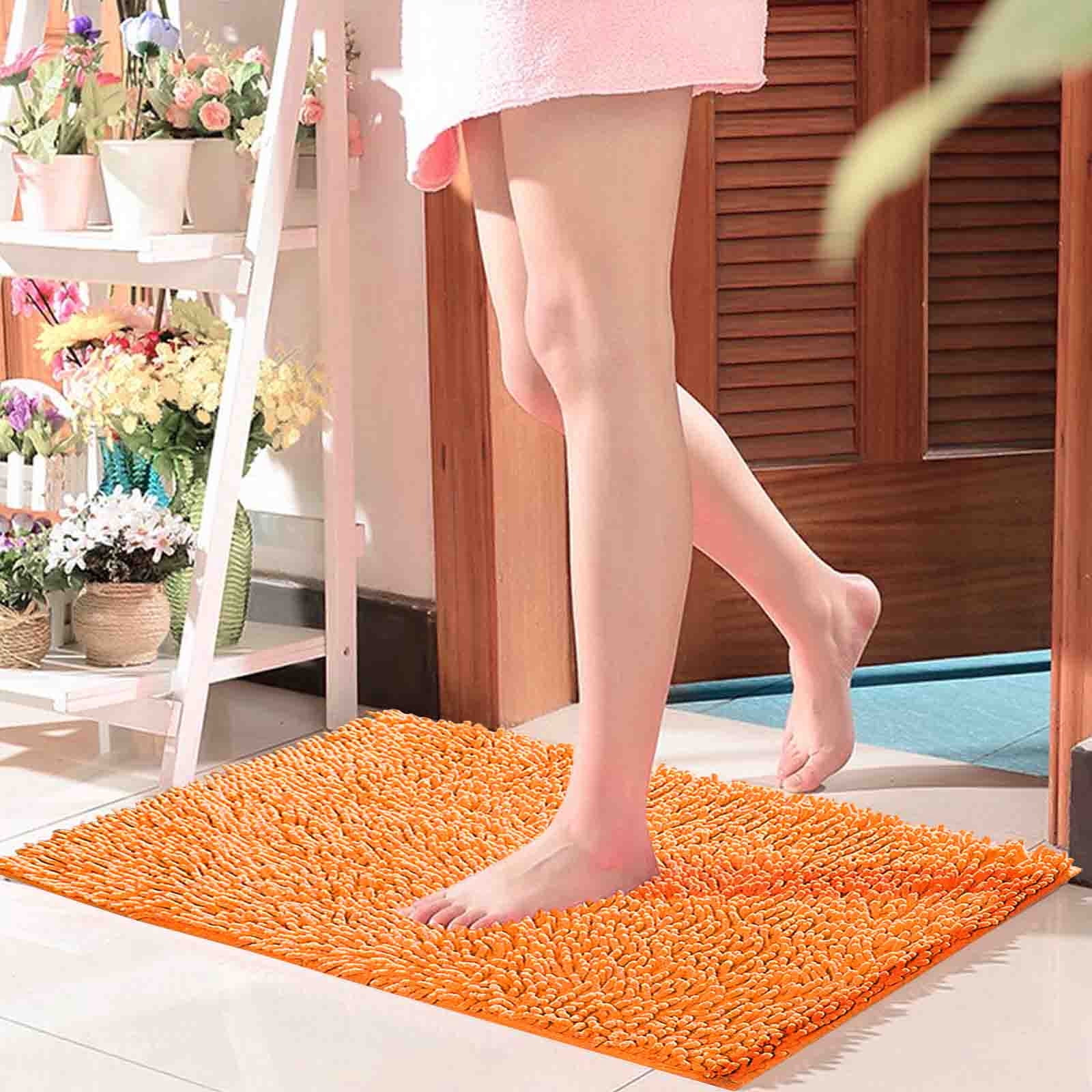 Kingtowag Bath Mat, Orange Bathroom Carpet Absorbent Bathroom Mat Soft and Comfortable Furry Thickened Bathroom Carpet Machine Washable Reusable, 1Pc Bathroom Mat Orange