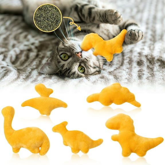 Haooryx Dinosaur Catnip Toys for Cats, 5 Styles Soft Interactive Kitten Toys for All Breeds, Gold
