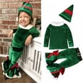 thumbnail image 5 of Xmarks Christmas Newborn Infant Baby Girl Outfit Long Sleeve Ruffled Santa Baby Romper+Flare Pants+Xmas Cap 3Pcs Set Green 6-7Y, 5 of 6