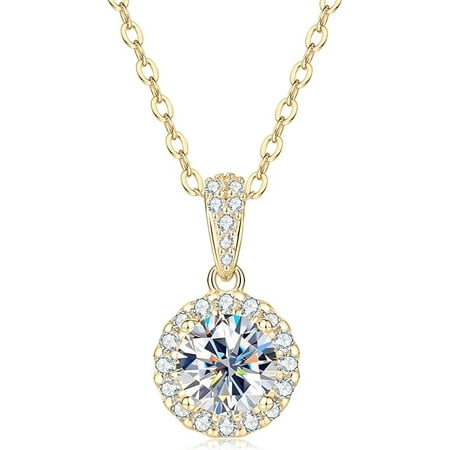 Moissanite Necklace for Women - 925 Sterling Silver Moissanite Halo Pendant Necklace D Color VVS1 Clarity, White Gold Plated Dainty Necklace Jewelry Gifts for Wife Girlfriend Mom