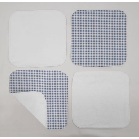Light Blue & White Checked Gingham Washcloths (Set of 4) (Towel Color: White)
