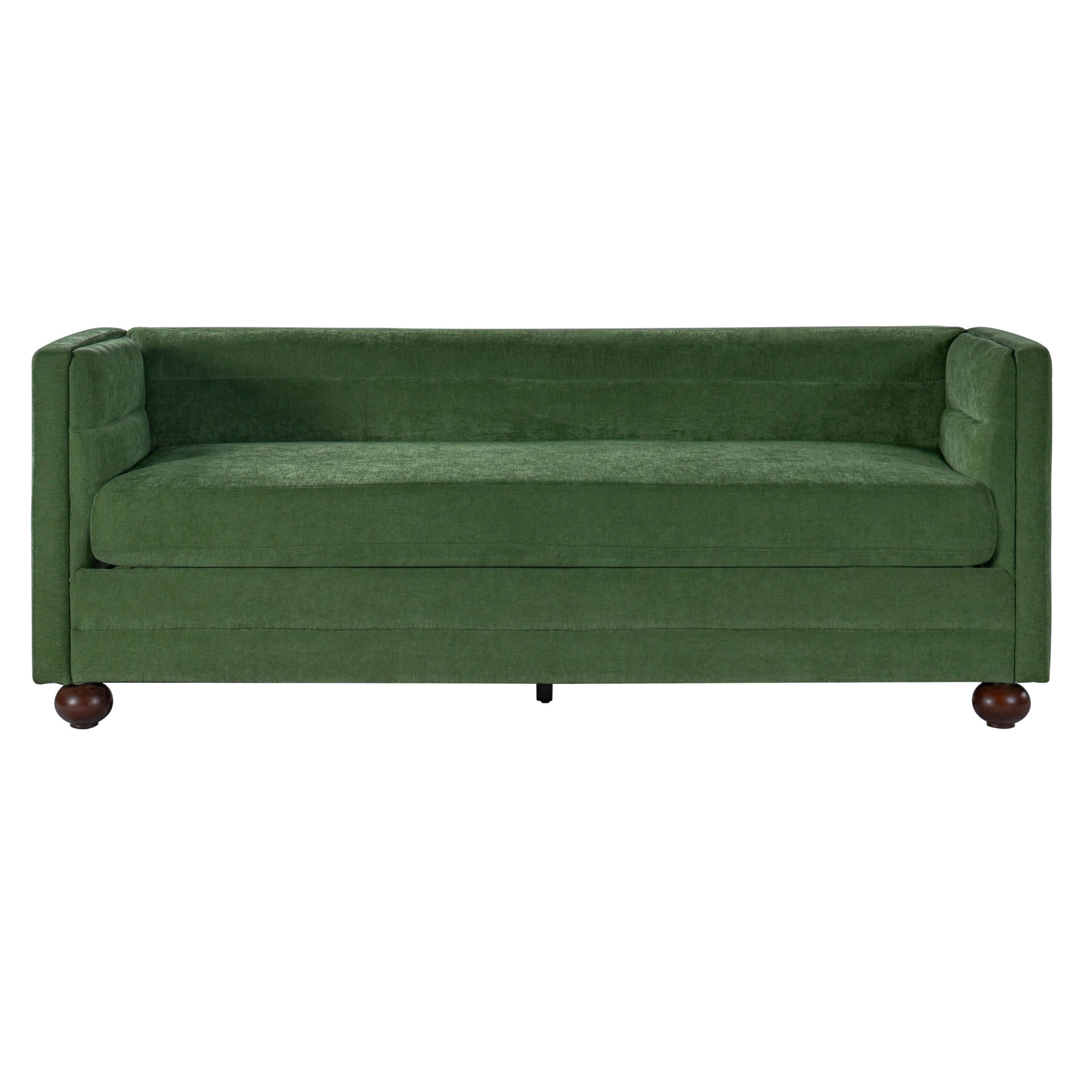 Christopher Knight Home 77.2" Modern Chenille Sofa Couch with Square Arms, 3 Seats, Wood Legs, Green