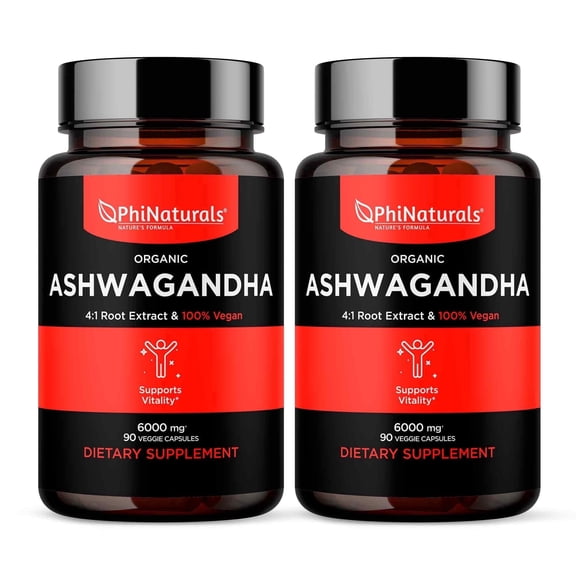 PhiNaturals Ashwagandha Root Extract 4:1 in Vegan Capsules, 500 mg per Capsule, 90 Capsules