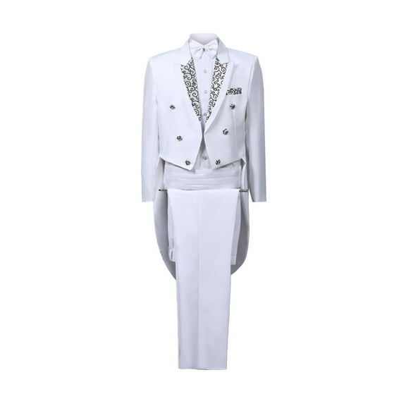 VERUGU Mens Suit Dress Tuxedo Performance Clothes Magician Stage Performance Clothes Four-Piece Suit Blue M