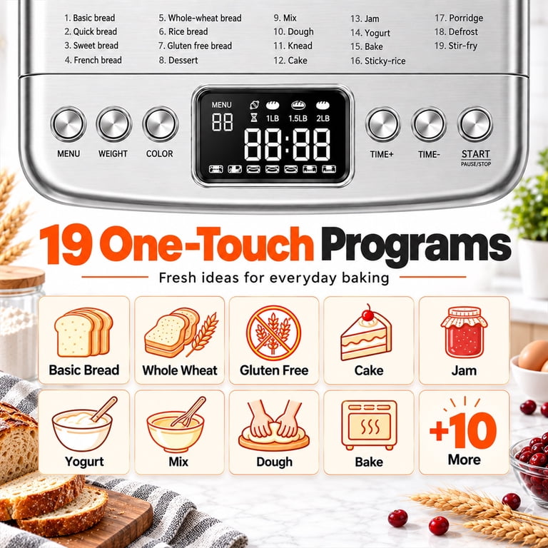 Amumu 19-in-1 Automatic Bread Machine, 2 Lb Stainless Steel photo 6