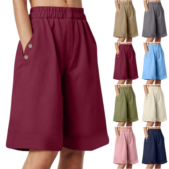 larppty Women's Elastic Waist 3/4 Capri Harem Pants with Pockets Casual Loose Solid Yoga Trousers（Khaki， XL）