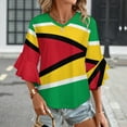 thumbnail image 3 of Flag Of Guyana.National Flag Of Guyana Women's V-Neck Blouse With 3/4 Ruffled Bell Sleeves Casual Top Ladies Blouses, 3 of 7