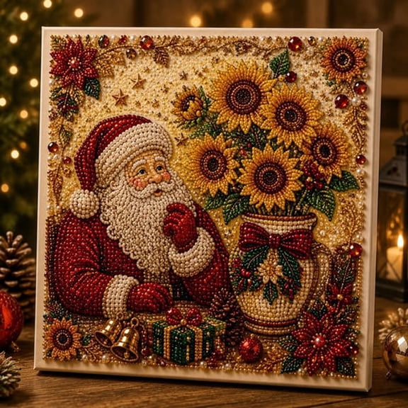Christmas Pearl Art DIY Kit, Santa Painting Set with Frame, Creative Bead Art Craft Supplies, Holiday Home Wall Decor Project for Adults