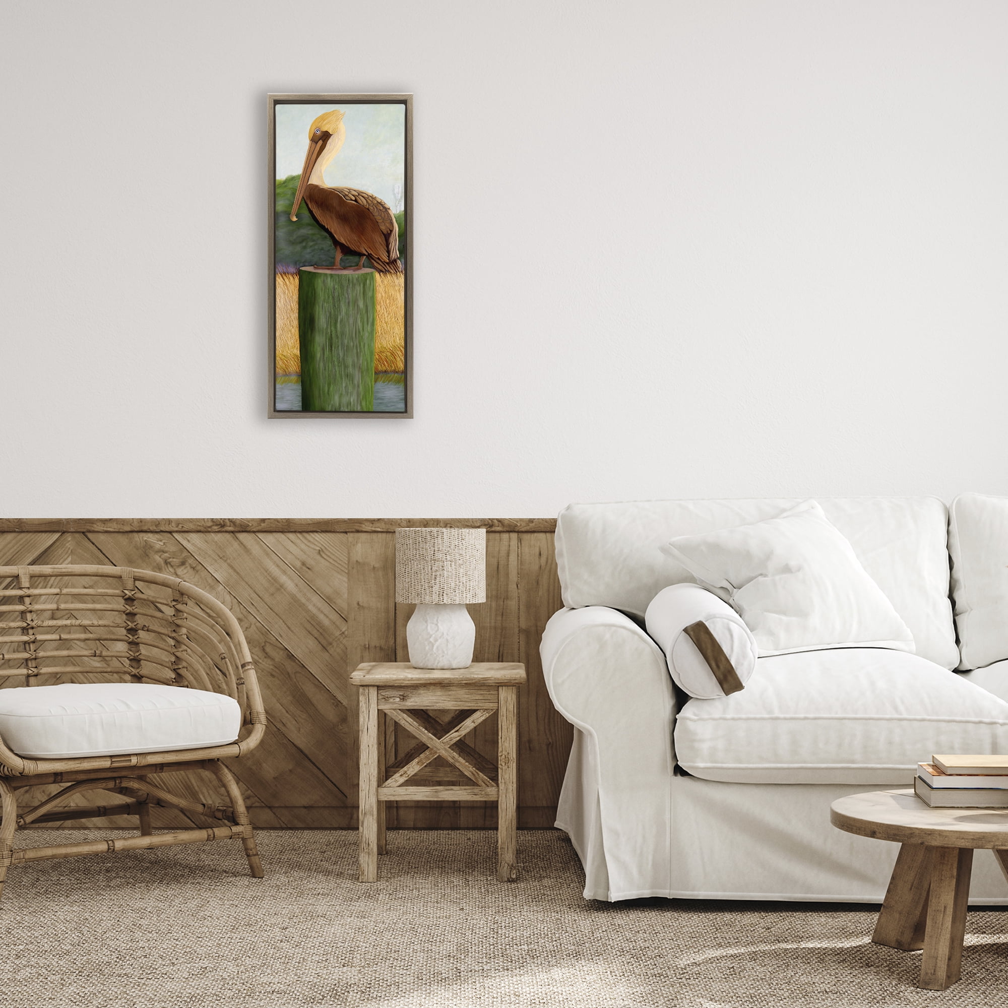 Stupell Industries Blue Eyed Pelican Brown Framed Floater Canvas Wall Art, design by Barbara Fallenbaum