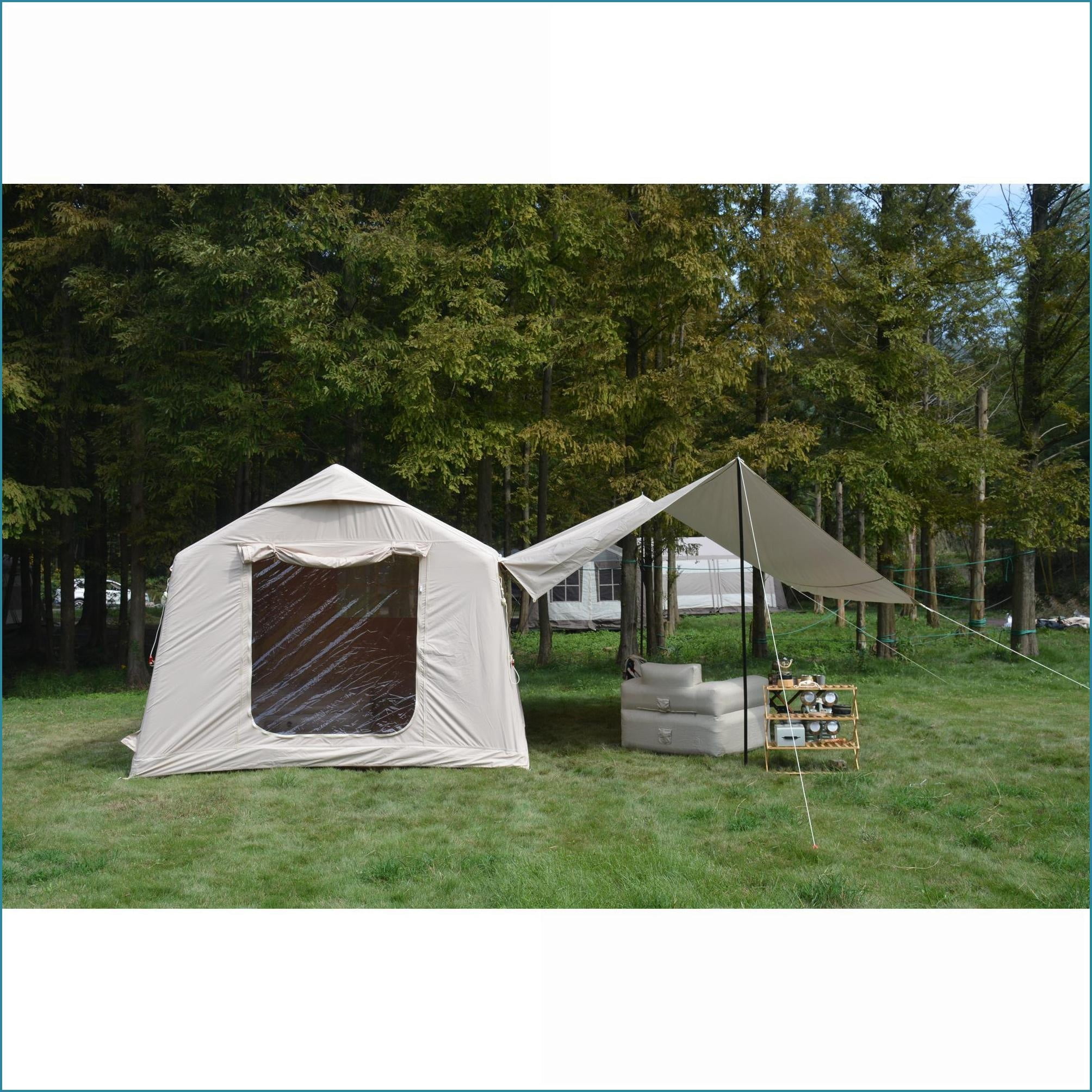 Tents | Carpa, 9.8x13ft 7-8 Person Inflatable Waterproof Camping Tent with Hand Pump, Family Glamping | Beige