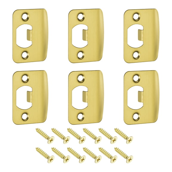 D-Type Door Strike Plate, 6Pack 57mm x 45mm Rounded Corners 201 Stainless Steel Latch Deadbolt Strike Plate for Door Frame Door Jamb, Gold