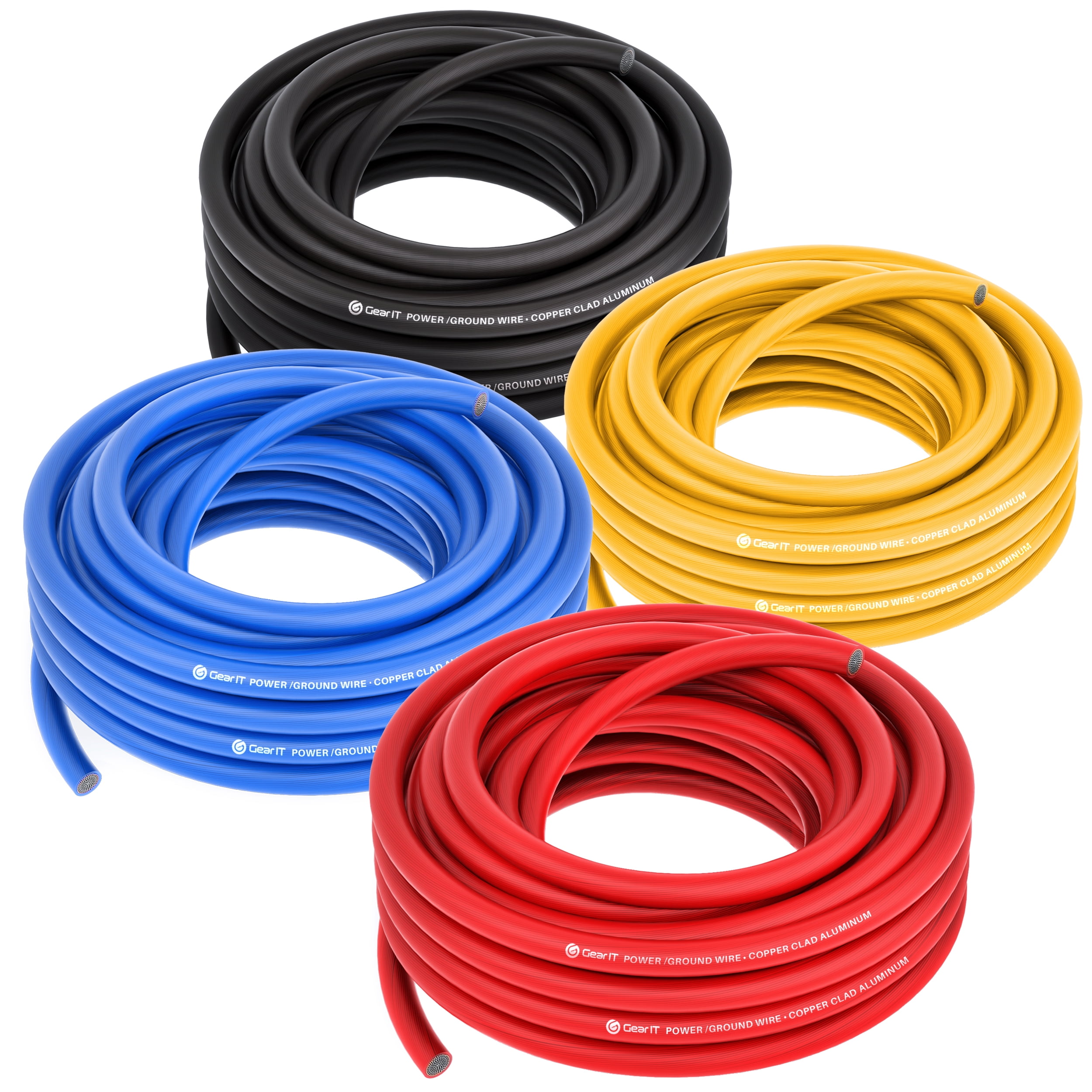 GCP Products GCP-US-578109 10 Gauge Wire (50Ft Each- Black/Red/Blue/Yellow)  Copper Clad Aluminum Cca - Primary Automotive Power/Ground Battery Cable,  Ca…