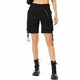 thumbnail image 1 of Omthaka Women's Cotton Casual Multi-Pockets Relaxe-Fit Twill Bermuda Cargo Shorts Black 2, 1 of 7