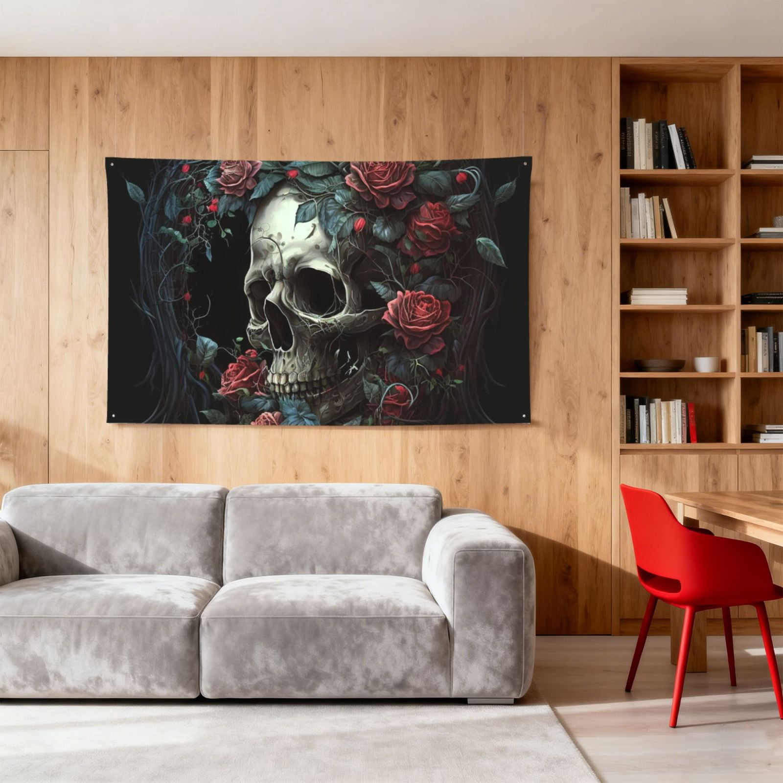 Skull Red Roses Cool Four Hole Decorated Banner Flag for Garden Yard Home Decoration Indoor Outdoor 4x6 Ft