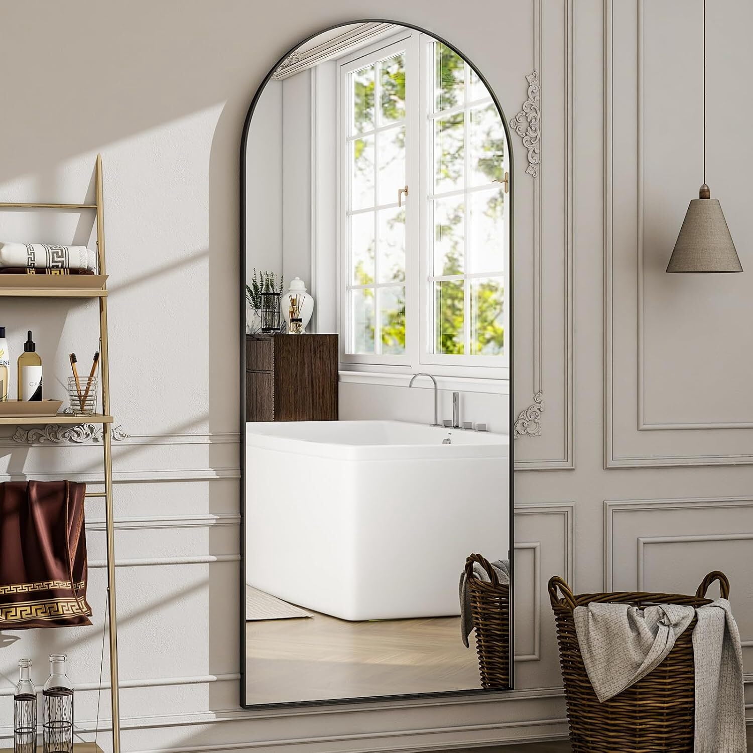 Anyrose 57"x 19" Arched Full Length Mirror Floor Mirror with Stand Wall-Mounted, Black