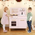 thumbnail image 2 of Costway Kids Kitchen Playset with Light up Stove & Cooking Sounds Oven Sink Faucet Pink, 2 of 10