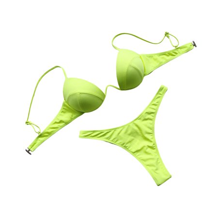 

ZHAGHMIN Two Piece Bikibi Set for Women Leopard Printing Thin Strap Swimsuit Sports Bras Thong Brazilian Swimsuit Womens Bikini Sets YellowS