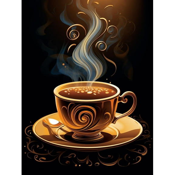 5D DIY Diamond Painting Set "Coffee" Round Diamond Art Crafts for Adults, Suitable for Wall Decoration, Bedroom and Home Decoration