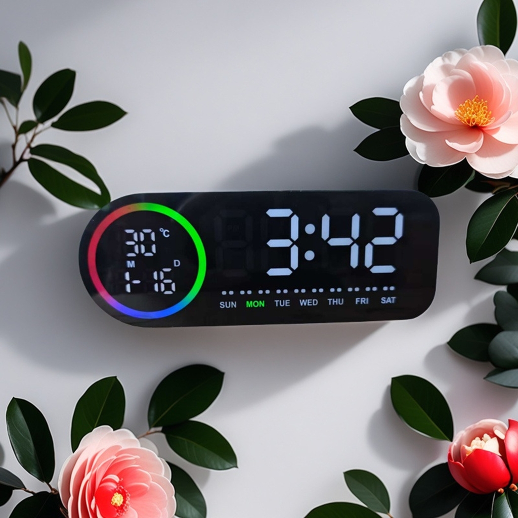 Zeiwohndc 7 Color LED Digital Clock With Indoor Room Thermometers And Calendar Function