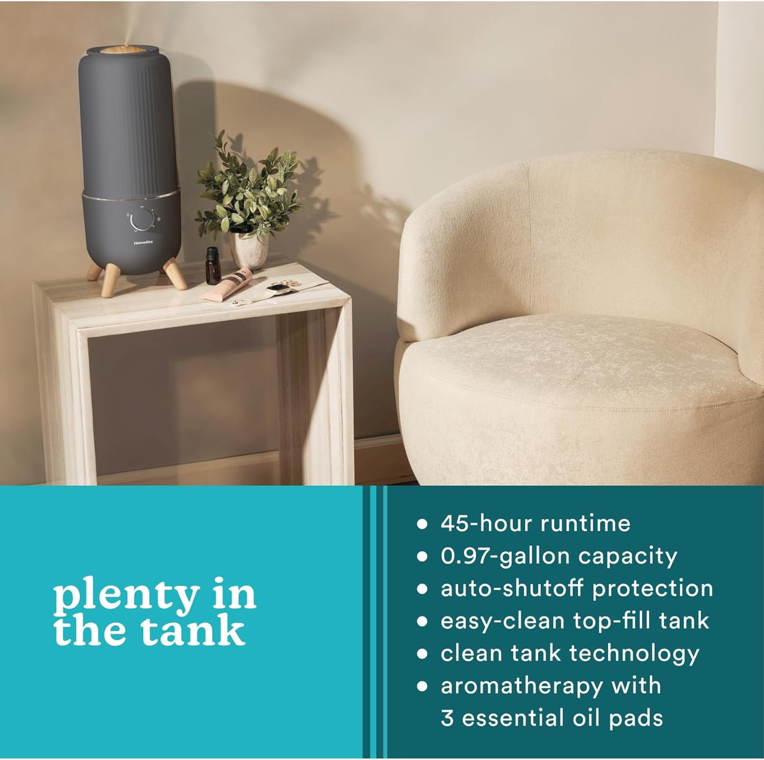 Ultrasonic Humidifier with 45-Hour Runtime and Visible Cool Mist for Bedrooms