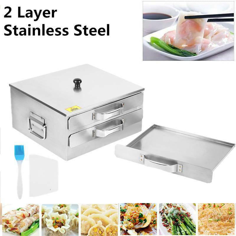 2 Layer Kitchen Stainless Steel Steaming Tray Food Rice Roll Steamer Machine USA 