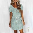 thumbnail image 2 of Mini Vestido de Verano Color Sólido Cuello en V Manga Corta Vestido de Becerro Medio, Vestido Corto de Verano, 2 of 5