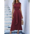 thumbnail image 4 of Robe Midi T-Shirt Sans Manches Décontractée d'Été pour Femmes, Coupe Ajustée, Taille à Nouer, Débardeur, Longues Robes Brun-Rouge P, 4 of 10