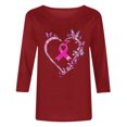 thumbnail image 4 of VKOYWKM Women's Breast Cancer Awareness Shirt 3/4 Sleeve Pink Ribbon Graphic Crewneck Soft Casual Support Top, 4 of 4