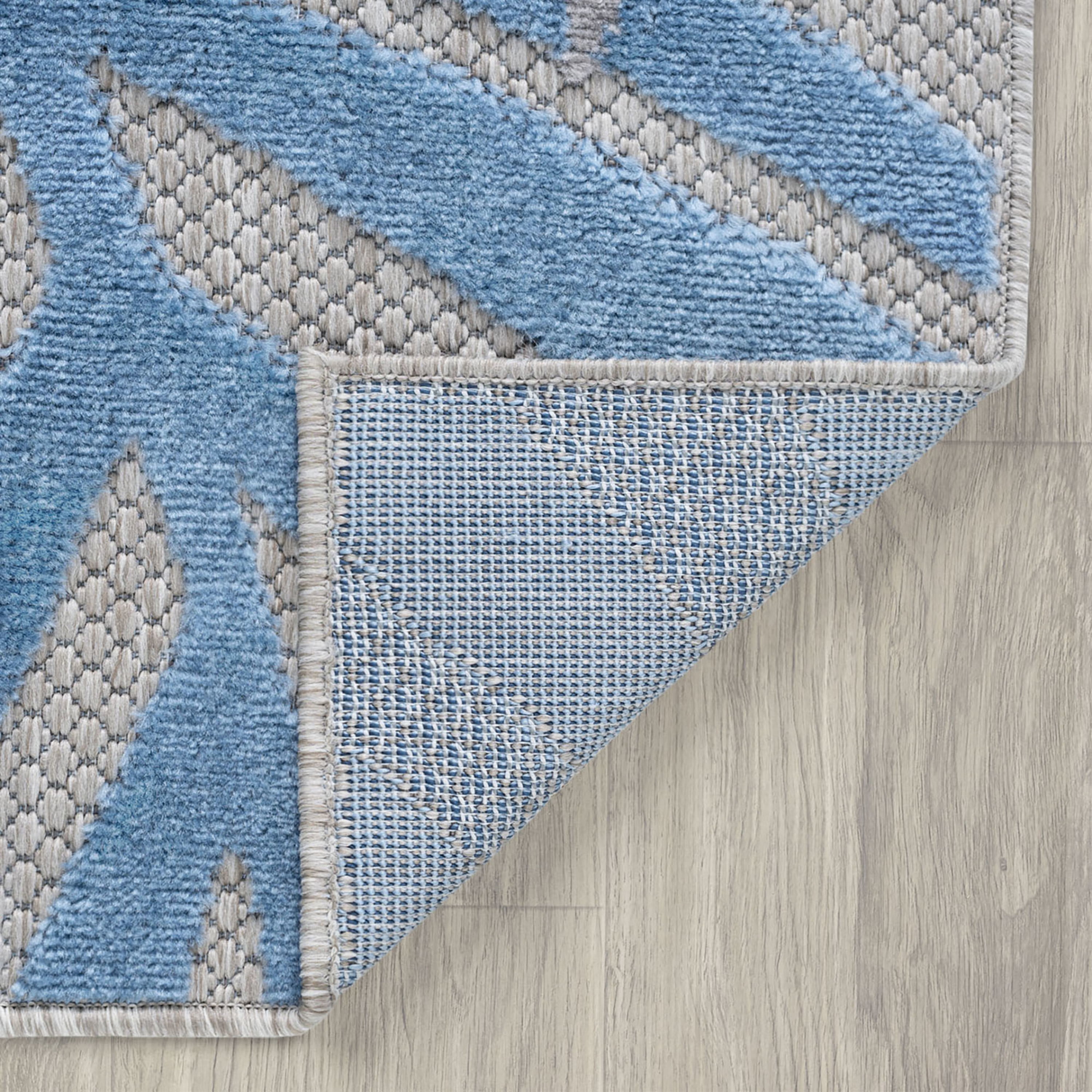 Oasis Modern Floral Blue and Cream Polypropylene Indoor Outdoor Area Rug, 5'x5' Round