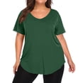 thumbnail image 2 of Mlqidk Plus Size T Shirts for Women Dressy Casual Going Out Tops Short Sleeve Crew Neck Solid Color T-Shirt 4x-5x Tunic Tops Dark Green XL, 2 of 5