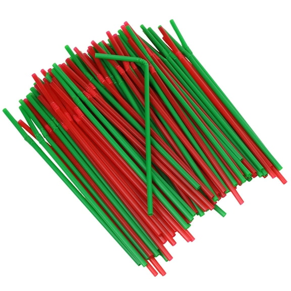 Chef Craft Select Plastic Flexible Christmas Straws, 8 inches in Length 100 Piece Set, Green/Red