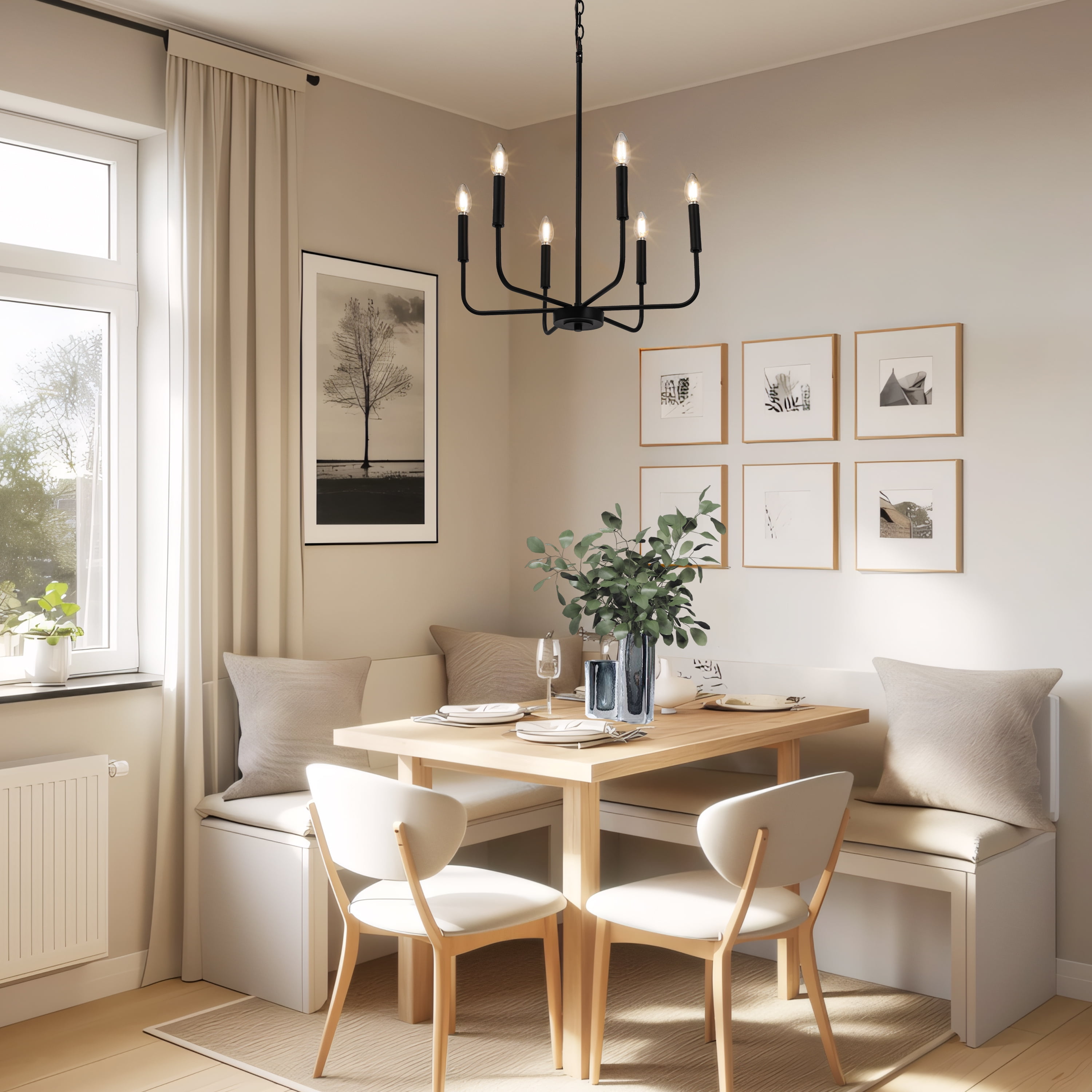 LNC Askrlessi 6-Light Matte Black Modern/Contemporary Led Bare Bulb Chandelier