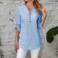 thumbnail image 7 of Vivianyo HD Women's V Henley Gingham Plaid Blouse, Adjustable Roll Tab Three Quarter Sleeve Shirt for Women, Spring Summer Casual Tunic for Grocery Runs and Neighborhood Walks, Sizes S-2XL, 7 of 7