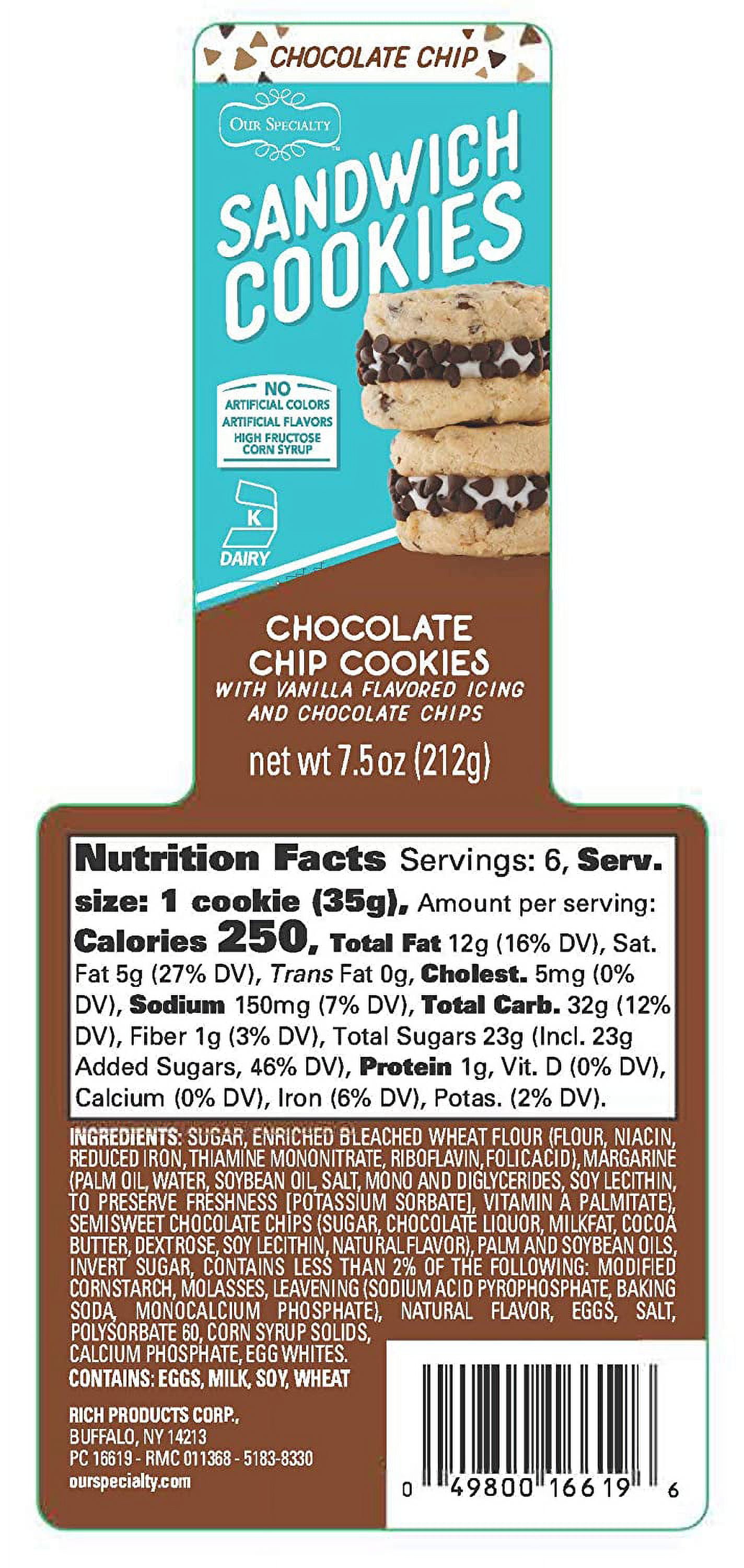 Our Specialty Chocolate Chip Sandwich Cookies With Vanilla Icing, Nut Free, 12 Cookies