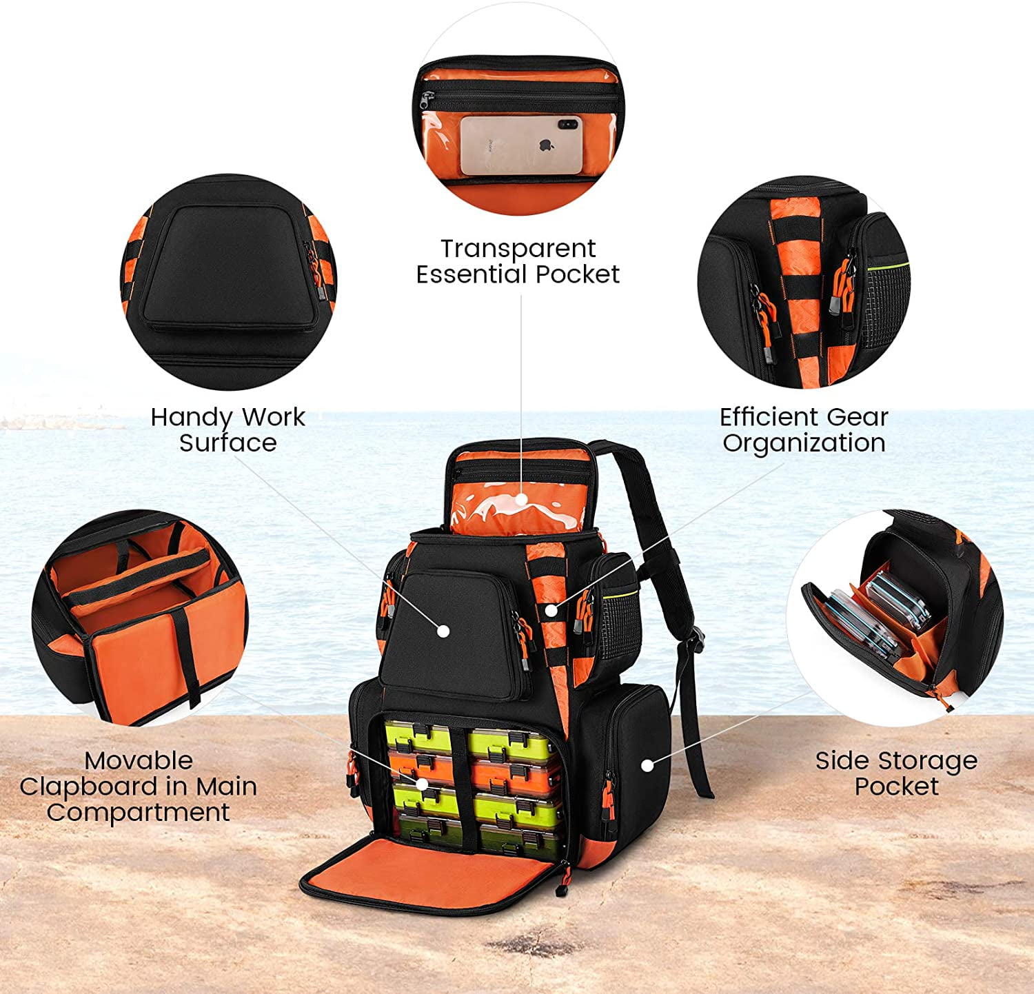 AUMTISC Fishing Tackle Backpack with 4 Tackle Boxes, Rod Holder, Protective  Rain Cover, Waterproof Large Fishing Tackle Gear Bag for Fishing, Camping