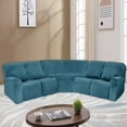 thumbnail image 6 of CJC 5 Seat Velvet Recliner Sofa Covers, 7-Piece Corner Sofa Covers, L-Shaped Sectional Couch Slipcovers, Peacock Blue, 6 of 9
