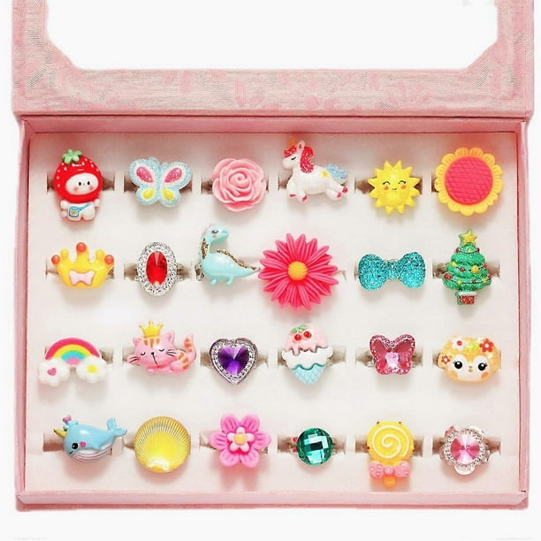 24Pcs Set Children Cartoon Design Open Rings Adjustable Size Finger Ring for Girls Gift