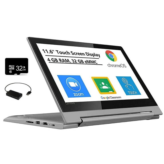 Lenovo Chromebook Flex 3, 2-in-1 11.6" Touch Screen Convertible Laptop, MediaTek MT8173C, 4GB Memory, 32GB eMMC Flash, Chrome OS, Bundled with 32GB SD Card & 4-Port USB Hub