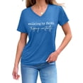 thumbnail image 4 of Holzkary Christian Shirts for Women Funny Christian Faith Bible T-Shirt Unisex Casual Basic T-Shirts Blouses Women's Walking By Faith Tripping Constantly Print T Shirt Casual V Neck T Shirt Blue L, 4 of 5
