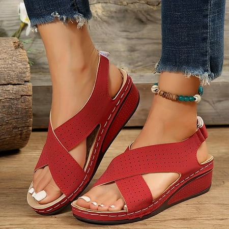 

Women‘s Cross Strap Wedge Sandals Roman Style Open Toe Platform Sandles Woman Summer Comfortable Non Slip Beach Shoes Plus Size