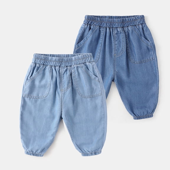 Kids Infant Baby Solid Jeans Pants Trousers Outfits Boys Girls