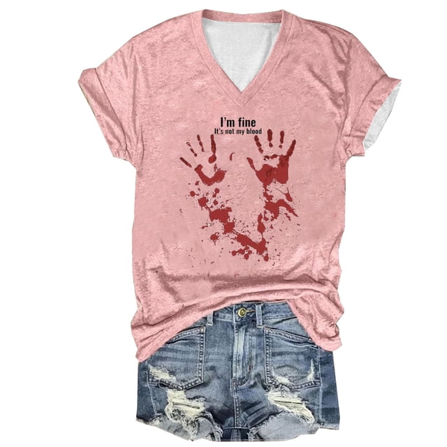 Tops Cortos para las Mujeres, Halloween Impreso V-Cuello Camiseta de Manga Corta, Tela de Imitación de Moda Casual