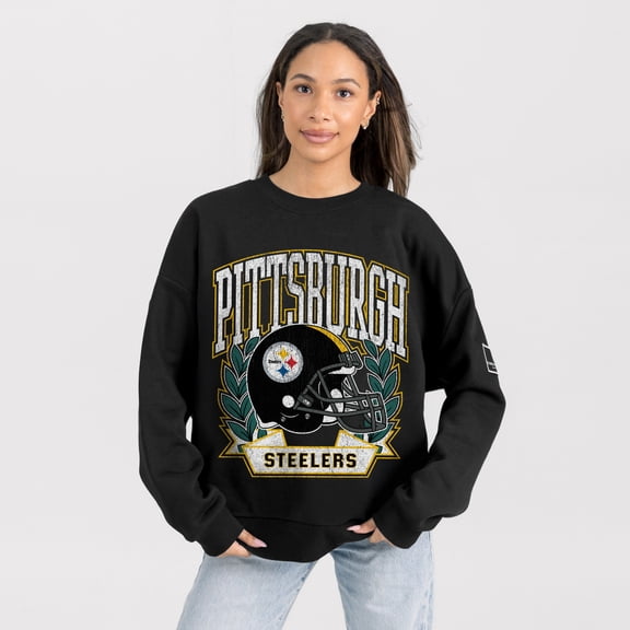 Women's Gameday Couture Black Pittsburgh Steelers Oversized Victory Lane Black Label Premium Fleece Sweatshirt