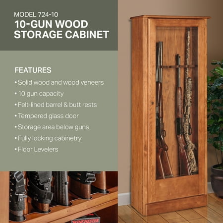 American Furniture Classics 10 Long Gun Key Lock Wooden Storage Display Cabinet