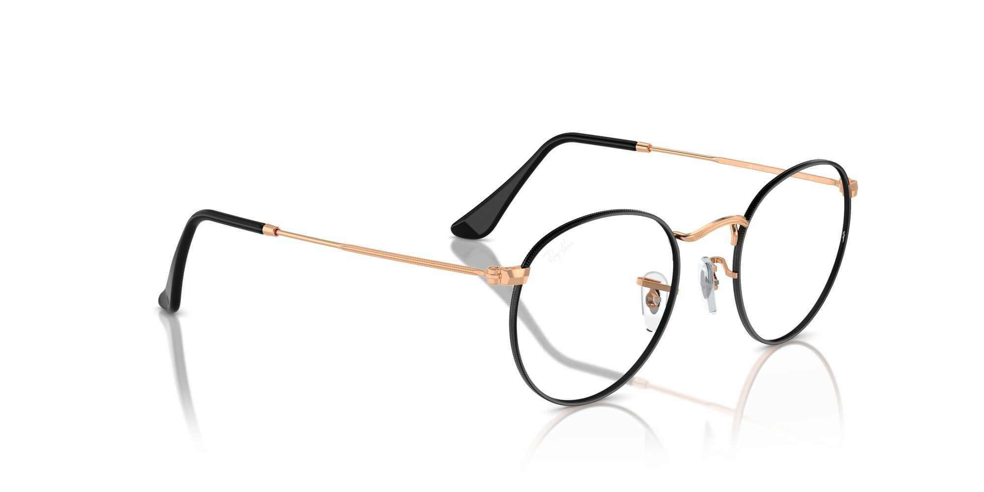 Ray-Ban Unisex Size 50 Round Metal Prescription Eyeglasses, Polished Black on Rose Gold/Demo Lens